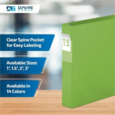 Davis Premium Economy, Angle D Ring, Binder, 6 Pack (Lime Green, 1.5") - Letter - 8 1/2" (215.90 mm) x 11" (279.40 mm) Sheet Size - 350 Sheet Capacity - 3 x 1.50" (38.10 mm) Ring(s) - Fastener(s): D-Ring - Pocket(s): 2, Internal - Polypropylene - Lime Green - 6.25 lb (2834.95 g) - Spine Label - 6 /  een 