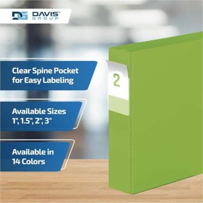 Davis Group Premium Economy, Angle D Ring, Binder, 6 Pack (Lime Green, 2") - Letter - 8 1/2" (215.90 mm) x 11" (279.40 mm) Sheet Size - 475 Sheet Capacity - 3 x 2" (50.80 mm) Ring(s) - Fastener(s): D-Ring - Pocket(s): 2, Internal - Polypropylene - Lime Green - 7.60 lb (3447.30 g) - Spine Label, PVC- n 
