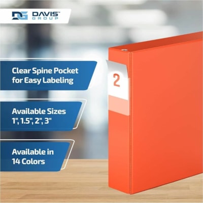 Davis Group - Reliure à anneaux 2304-19-06 - format lettre - format 8 1/2 po (215,90 mm) x 11 po (279,40 mm) - 475 Capacité en feuilles - 3 x 2 po (50,80 mm) Ring(s) - Fastener(s) : Anneau en D - Pocket(s) : 2, Interne - Polypropylène - Orange - 7,60 lb (3447,30 g) - Étiquette dos  