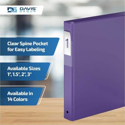 Davis Group - Reliure à anneaux 2301-69-06 - format lettre - format 8 1/2 po (215,90 mm) x 11 po (279,40 mm) - 225 Capacité en feuilles - 3 x 1 po (25,40 mm) Ring(s) - Fastener(s) : Anneau en D - Pocket(s) : 2, Interne - Polypropylène - Pourpre - 5,15 lb (2336 g) - Étiquette dos -  