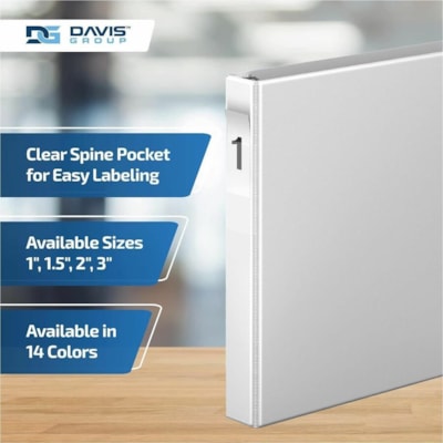 Davis Group Premium Economy, Angle D Ring, Binder, 6 Pack (White, 1") - Letter - 8 1/2" (215.90 mm) x 11" (279.40 mm) Sheet Size - 225 Sheet Capacity - 3 x 1" (25.40 mm) Ring(s) - Fastener(s): D-Ring - Pocket(s): 2, Internal - Polypropylene - White - 5.15 lb (2336 g) - Spine Label - 6 / Pack  
