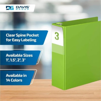Davis Group Premium Economy, Angle D Ring, Binder, 6 Pack (Lime Green, 3") - Letter - 8 1/2" (215.90 mm) x 11" (279.40 mm) Sheet Size - 625 Sheet Capacity - 3 x 3" (76.20 mm) Ring(s) - Fastener(s): D-Ring - Pocket(s): 2, Internal - Polypropylene - Lime Green - 9.10 lb (4127.69 g) - Spine Label, PVC- n 