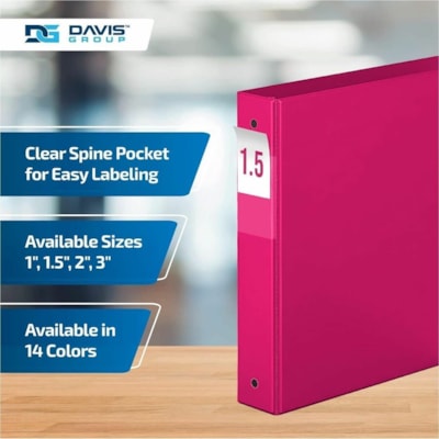 Davis Group Premium Economy, Round Ring, Binder, 6 Pack (Pink, 1.5") - Letter - 8 1/2" (215.90 mm) x 11" (279.40 mm) Sheet Size - 275 Sheet Capacity - 3 x 1.50" (38.10 mm) Ring(s) - Fastener(s): Round Ring - Pocket(s): 2, Internal - Polypropylene - Pink - 6.25 lb (2834.95 g) - Spine Label, PVC-free   