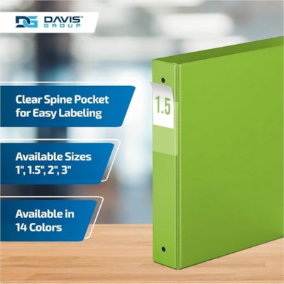 Davis Premium Economy, Round Ring, Binder, 6 Pack (Lime Green, 1.5") - Letter - 8 1/2" (215.90 mm) x 11" (279.40 mm) Sheet Size - 275 Sheet Capacity - 3 x 1.50" (38.10 mm) Ring(s) - Fastener(s): Round Ring - Pocket(s): 2, Internal - Polypropylene - Lime Green - 6.25 lb (2834.95 g) - Spine Label, PVC een 