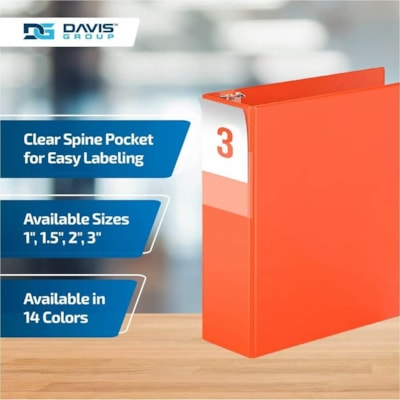 Davis Group - Reliure à anneaux 2305-19-06 - format lettre - format 8 1/2 po (215,90 mm) x 11 po (279,40 mm) - 625 Capacité en feuilles - 3 x 3 po (76,20 mm) Ring(s) - Fastener(s) : Anneau en D - Pocket(s) : 2, Interne - Polypropylène - Orange - 9,10 lb (4127,69 g) - Étiquette dos  