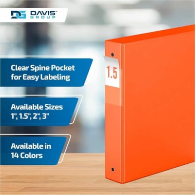 Davis Group Premium Economy, Round Ring, Binder, 6 Pack (Orange, 1.5") - Letter - 8 1/2" (215.90 mm) x 11" (279.40 mm) Sheet Size - 275 Sheet Capacity - 3 x 1.50" (38.10 mm) Ring(s) - Fastener(s): Round Ring - Pocket(s): 2, Internal - Polypropylene - Orange - 6.25 lb (2834.95 g) - Spine Label, PVC-f  