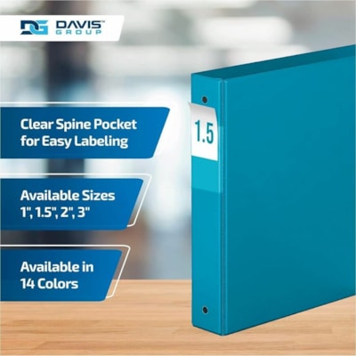 Davis Premium Economy, Round Ring, Binder, 6 Pack (Turquoisee Blue, 1.5") - Letter - 8 1/2" (215.90 mm) x 11" (279.40 mm) Sheet Size - 275 Sheet Capacity - 3 x 1.50" (38.10 mm) Ring(s) - Fastener(s): Round Ring - Pocket(s): 2, Internal - Polypropylene - Turquoise Blue - 6.25 lb (2834.95 g) - Spine L lue 