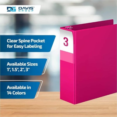 Davis Group Premium Economy, Angle D Ring, Binder, 6 Pack (Pink, 3") - Letter - 8 1/2" (215.90 mm) x 11" (279.40 mm) Sheet Size - 625 Sheet Capacity - 3 x 3" (76.20 mm) Ring(s) - Fastener(s): D-Ring - Pocket(s): 2, Internal - Polypropylene - Pink - 9.10 lb (4127.69 g) - Spine Label, PVC-free - 6 / P  