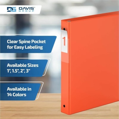 Davis - Reliure à anneaux 2311-19-06 - format lettre - format 8 1/2 po (215,90 mm) x 11 po (279,40 mm) - 200 Capacité en feuilles - 3 x 1 po (25,40 mm) Ring(s) - Fastener(s) : Anneau rond - Pocket(s) : 2, Interne - Polypropylène - Orange - 5,15 lb (2336 g) - Étiquette dos, Sans PV  