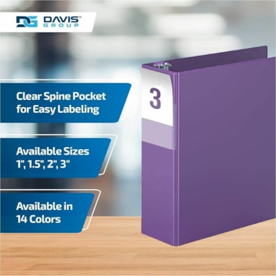 Davis Premium Economy, Angle D Ring, Binder, 6 Pack (Purple, 3") - Letter - 8 1/2" (215.90 mm) x 11" (279.40 mm) Sheet Size - 625 Sheet Capacity - 3 x 3" (76.20 mm) Ring(s) - Fastener(s): D-Ring - Pocket(s): 2, Internal - Polypropylene - Purple - 9.10 lb (4127.69 g) - Spine Label, PVC-free - 6 / Pac  