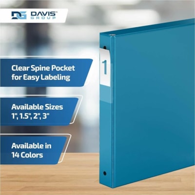 Davis Premium Economy, Round Ring, Binder, 6 Pack (Turquoisee Blue, 1") - Letter - 8 1/2" (215.90 mm) x 11" (279.40 mm) Sheet Size - 200 Sheet Capacity - 3 x 1" (25.40 mm) Ring(s) - Fastener(s): Round Ring - Pocket(s): 2, Internal - Polypropylene - Turquoise Blue - 5.15 lb (2336 g) - Spine Label, PV e 