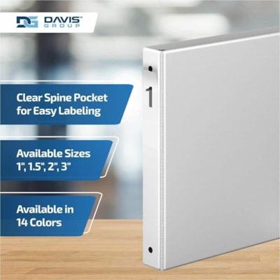 Davis Premium Economy, Round Ring, Binder, 6 Pack (White, 1") - Letter - 8 1/2" (215.90 mm) x 11" (279.40 mm) Sheet Size - 200 Sheet Capacity - 3 x 1" (25.40 mm) Ring(s) - Fastener(s): Round Ring - Pocket(s): 2, Internal - Polypropylene - White - 5.15 lb (2336 g) - Spine Label, PVC-free - 6 / Pack  
