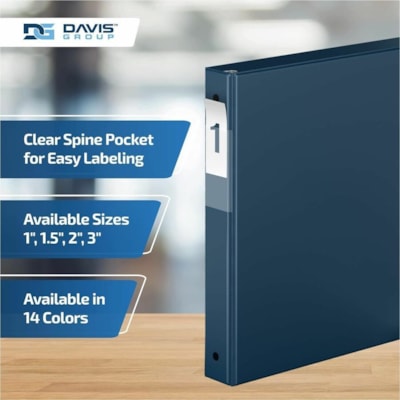 Davis Group - Reliure à anneaux 2311-72-06 - format lettre - format 8 1/2 po (215,90 mm) x 11 po (279,40 mm) - 200 Capacité en feuilles - 3 x 1 po (25,40 mm) Ring(s) - Fastener(s) : Anneau rond - Pocket(s) : 2, Interne - Polypropylène - Marine - 5,15 lb (2336 g) - Étiquette dos, S  