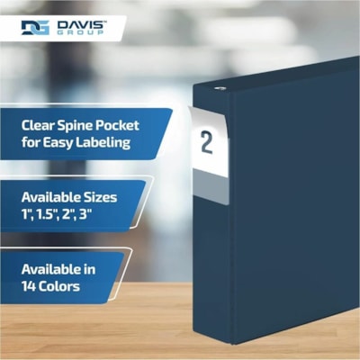 Davis Group Premium Economy, Angle D Ring, Binder, 6 Pack (Navy Blue, 2") - Letter - 8 1/2" (215.90 mm) x 11" (279.40 mm) Sheet Size - 475 Sheet Capacity - 3 x 2" (50.80 mm) Ring(s) - Fastener(s): D-Ring - Pocket(s): 2, Internal - Polypropylene - Navy - 7.60 lb (3447.30 g) - Spine Label, PVC-free -   