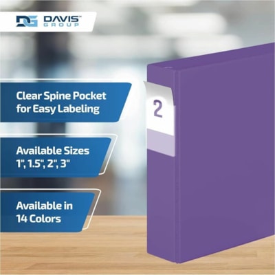 Davis Group - Reliure à anneaux 2304-69-06 - format lettre - format 8 1/2 po (215,90 mm) x 11 po (279,40 mm) - 475 Capacité en feuilles - 3 x 2 po (50,80 mm) Ring(s) - Fastener(s) : Anneau en D - Pocket(s) : 2, Interne - Polypropylène - Pourpre - 7,60 lb (3447,30 g) - Étiquette do  