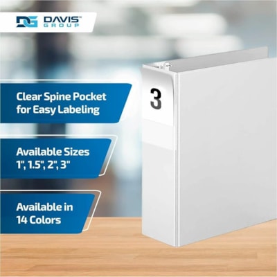 Davis Premium Economy, Angle D Ring, Binder, 6 Pack (White, 3") - Letter - 8 1/2" (215.90 mm) x 11" (279.40 mm) Sheet Size - 625 Sheet Capacity - 3 x 3" (76.20 mm) Ring(s) - Fastener(s): D-Ring - Pocket(s): 2, Internal - Polypropylene - White - 9.10 lb (4127.69 g) - Spine Label, PVC-free - 6 / Pack  