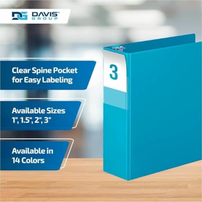 Davis Premium Economy, Angle D Ring, Binder, 6 Pack (Turquoise Blue, 3") - Letter - 8 1/2" (215.90 mm) x 11" (279.40 mm) Sheet Size - 625 Sheet Capacity - 3 x 3" (76.20 mm) Ring(s) - Fastener(s): D-Ring - Pocket(s): 2, Internal - Polypropylene - Turquoise Blue - 9.10 lb (4127.69 g) - Spine Label, PV e 