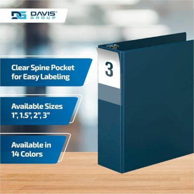 Davis Premium Economy, Angle D Ring, Binder, 6 Pack (Navy Blue, 3") - Letter - 8 1/2" (215.90 mm) x 11" (279.40 mm) Sheet Size - 625 Sheet Capacity - 3 x 3" (76.20 mm) Ring(s) - Fastener(s): D-Ring - Pocket(s): 2, Internal - Polypropylene - Navy - 9.10 lb (4127.69 g) - Spine Label, PVC-free - 6 / Pa  