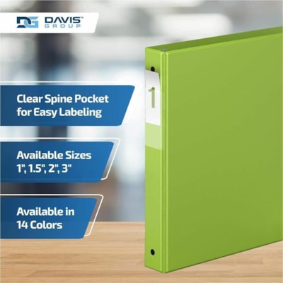 Davis Group Premium Economy, Round Ring, Binder, 6 Pack (Lime Green, 1") - Letter - 8 1/2" (215.90 mm) x 11" (279.40 mm) Sheet Size - 200 Sheet Capacity - 3 x 1" (25.40 mm) Ring(s) - Fastener(s): Round Ring - Pocket(s): 2, Internal - Polypropylene - Lime Green - 5.15 lb (2336 g) - Spine Label, PVC-f n 