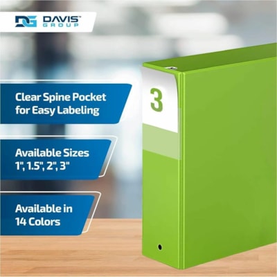 Davis - Reliure à anneaux 2314-24-06 - format lettre - format 8 1/2 po (215,90 mm) x 11 po (279,40 mm) - 600 Capacité en feuilles - 3 x 3 po (76,20 mm) Ring(s) - Fastener(s) : Anneau rond - Pocket(s) : 2, Interne - Polypropylène - Lime - 9,10 lb (4127,69 g) - Étiquette dos, Sans P n 