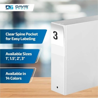 Davis Group - Reliure à anneaux 2314-00-06 - format lettre - format 8 1/2 po (215,90 mm) x 11 po (279,40 mm) - 600 Capacité en feuilles - 3 x 3 po (76,20 mm) Ring(s) - Fastener(s) : Anneau rond - Pocket(s) : 2, Interne - Polypropylène - Blanc - 9,10 lb (4127,69 g) - Étiquette dos,  
