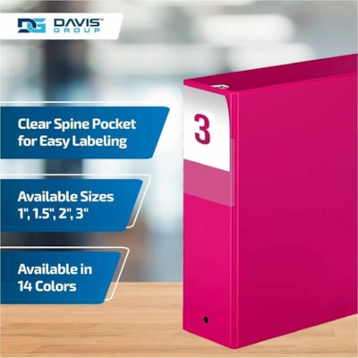 Davis Group Premium Economy, Round Ring, Binder, 6 Pack (Pink, 3") - Letter - 8 1/2" (215.90 mm) x 11" (279.40 mm) Sheet Size - 600 Sheet Capacity - 3 x 3" (76.20 mm) Ring(s) - Fastener(s): Round Ring - Pocket(s): 2, Internal - Polypropylene - Pink - 9.10 lb (4127.69 g) - Spine Label, PVC-free - 6 /  