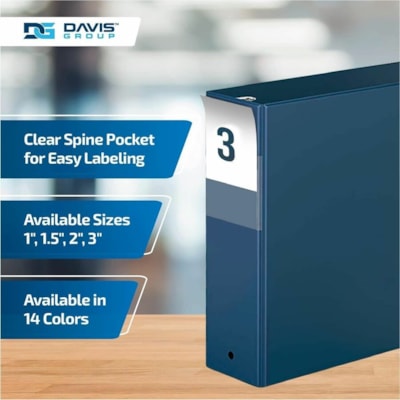 Davis Group - Reliure à anneaux 2314-72-06 - format lettre - format 8 1/2 po (215,90 mm) x 11 po (279,40 mm) - 600 Capacité en feuilles - 3 x 3 po (76,20 mm) Ring(s) - Fastener(s) : Anneau rond - Pocket(s) : 2, Interne - Polypropylène - Marine - 9,10 lb (4127,69 g) - Étiquette dos  