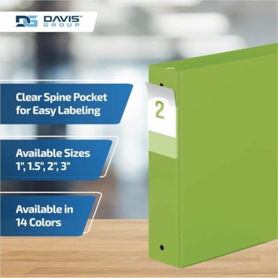 Davis - Reliure à anneaux 2313-24-06 - format lettre - format 8 1/2 po (215,90 mm) x 11 po (279,40 mm) - 400 Capacité en feuilles - 3 x 2 po (50,80 mm) Ring(s) - Fastener(s) : Anneau rond - Pocket(s) : 2, Interne - Polypropylène - Lime - 7,60 lb (3447,30 g) - Étiquette dos, Sans P n 