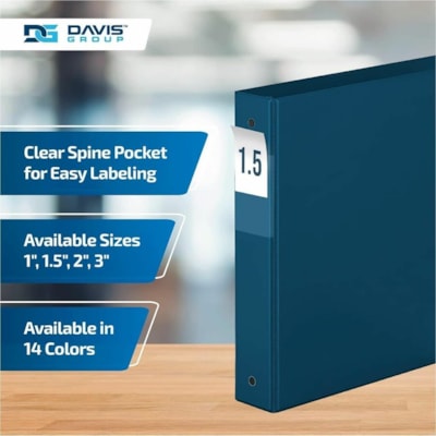 Davis Group Premium Economy, Round Ring, Binder, 6 Pack (Navy Blue, 1.5") - Letter - 8 1/2" (215.90 mm) x 11" (279.40 mm) Sheet Size - 275 Sheet Capacity - 3 x 1.50" (38.10 mm) Ring(s) - Fastener(s): Round Ring - Pocket(s): 2, Internal - Polypropylene - Navy - 6.25 lb (2834.95 g) - Spine Label, PVC- ue 
