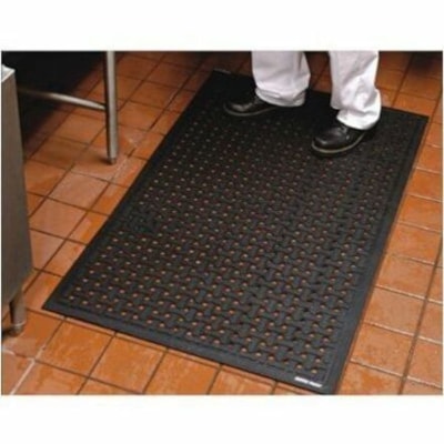 M+A Comfort Flow Mat - Commercial, Industry, Floor, Wet Place - 60" (1524 mm) Length x 36" (914.40 mm) Width x 0.375" (9.53 mm) Thickness - Rectangular - Nitrile Butadiene Rubber (NBR) - Black - 1 / Unit BLACK FLOW THROUGH ANTI-FATIGUE MAT
