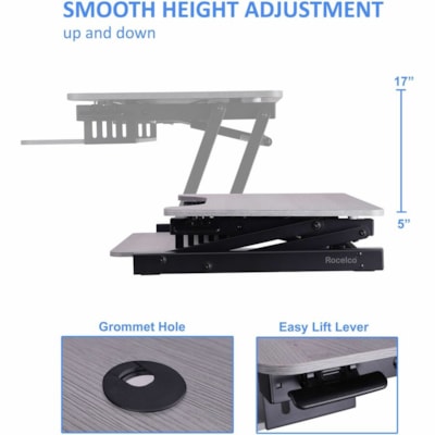 Rocelco 37"W-17"H Deluxe Adjustable Desk Riser - Up to 32" Screen Support - 35 lb (15875.73 g) Load Capacity - 17" (431.80 mm) Height x 37" (939.80 mm) Width x 23.30" (591.82 mm) Depth - Desk, Tabletop, Desktop - Laminate - Gray - For Multipurpose, Monitor, Notebook, Commercial, Workstation - Adjust table Desk Riser 