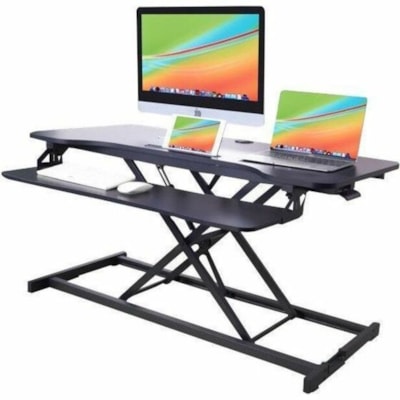 Rocelco Hi-Lift Adjustable Desk Riser - 30 lb (13607.77 g) Load Capacity - 31.50" (800.10 mm) Width x 27.20" (690.88 mm) Depth - Desk, Freestanding - Matte - Steel, Medium Density Fiberboard (MDF) - Black - For Monitor, Tablet, Smartphone, Commercial - Adjustable, Lift Mechanism, Grommet, Keyboard T ble Desk Riser/Standing Desk C onverter