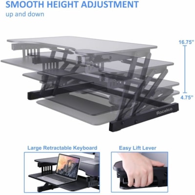 Rocelco 32"W-16.75"H Adjustable Desk Riser-Medium Anti Fatigue Mat - Black le Desk Riser-Medium Anti Fati gue Mat