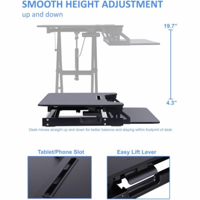 Élévateur de bureau multiusage Hauteur réglable Rocelco - Jusqu'à 27 po Support d'écran - 30 lb (13607,77 g) Capacité de charge - 31,50 po (800,10 mm) Largeur - Noir - Pour Moniteur, Ordinateur Portable - Adjustable, Plateau à clavier, Ergonomique  Riser/Standing Desk Converter -Dbl monitor
