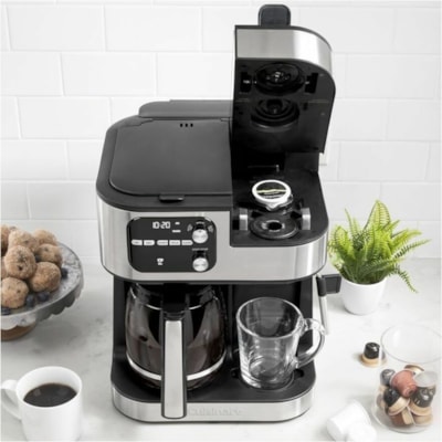 Cuisinart Coffee Center Barista Bar 4-In-1 Coffeemaker - Programmable - Water Filter - 2.13 L - 10 Cup(s) - Multi-serve - Coffee Strength Setting - K-Cup Pod/Capsule Brand - Timer - Silver, Stainless Steel - Metal, Stainless Steel Body - Glass Carafe - Charcoal Filter  