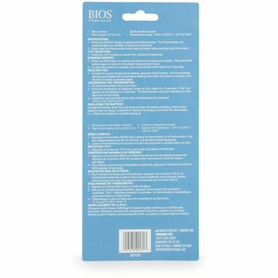 BIOS Professional Waterproof Pocket Thermometer - 40°F (-40°C) to 446°F (230°C) - Water Proof, Dishwasher Safe, Calibrated, Memory Function, Easy to Read, On/Off Switch, Waterproof Probe - For Food - Gray WATERPROOF RESPONSE TIME 5 SECONDS
