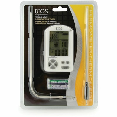 BIOS Professional - Thermomètre à viande et minuteur de qualité - 14 °F (-10 °C) à 572 °F (300 °C) - Arrêt automatique, Minuterie, Alarme - Pour Viande, B¿uf, Poulet, Turquie, Four, Barbecue, Cuisson - Blanc 6 SÉLECTION DE VIANDE 2 SONDE 
