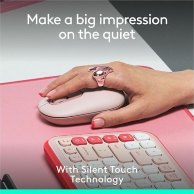 Logitech POP Mouse - Wireless - 32.81 ft (10000 mm) - Bluetooth - Rose - Scroll Wheel - 4 Button(s) - 1 x AA Battery Supported  