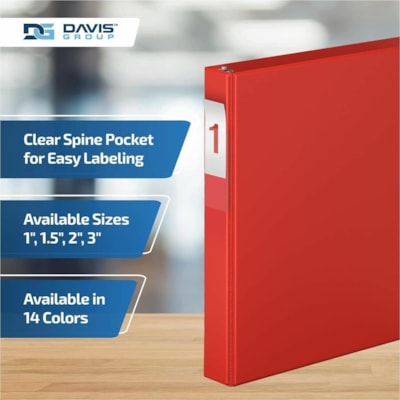 Davis Group Premium Economy, Angle D Ring, Binder, 6 Pack (Red, 1") - Letter - 8 1/2" (215.90 mm) x 11" (279.40 mm) Sheet Size - 225 Sheet Capacity - 3 x 1" (25.40 mm) Ring(s) - Fastener(s): D-Ring - Pocket(s): 2, Inside Front & Back - Polypropylene - Red - 5.15 lb (2336 g) - Recycled - Label Holder  