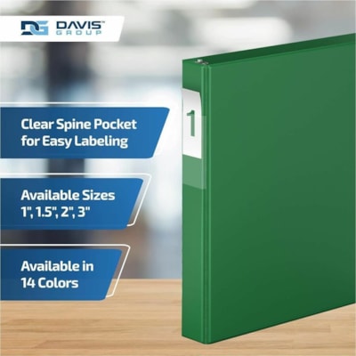 Davis Group Premium Economy, Angle D Ring, Binder, 6 Pack (Green, 1") - Letter - 8 1/2" (215.90 mm) x 11" (279.40 mm) Sheet Size - 225 Sheet Capacity - 3 x 1" (25.40 mm) Ring(s) - Fastener(s): D-Ring - Pocket(s): 2, Inside Front & Back - Polypropylene - Green - 5.15 lb (2336 g) - Recycled - Label Ho  