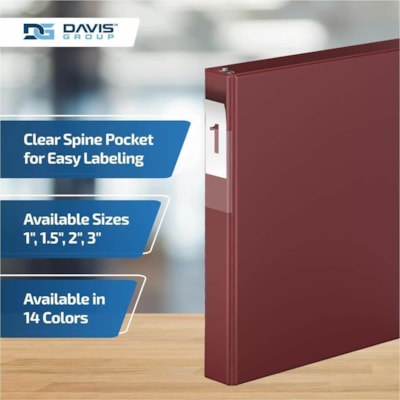 Davis Group - Reliure à anneaux Essential - format lettre - format 8 1/2 po (215,90 mm) x 11 po (279,40 mm) - 225 Capacité en feuilles - 3 x 1 po (25,40 mm) Ring(s) - Fastener(s) : Anneau en D - Pocket(s) : 2, À l'intérieur avant et arrière - Polypropylène - Bourgogn  
