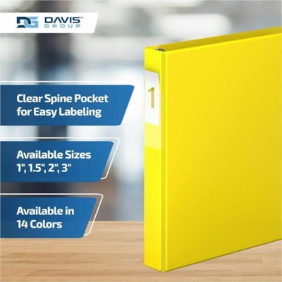 Davis Group Premium Economy, Angle D Ring, Binder, 6 Pack (Yellow, 1") - Letter - 8 1/2" (215.90 mm) x 11" (279.40 mm) Sheet Size - 225 Sheet Capacity - 3 x 1" (25.40 mm) Ring(s) - Fastener(s): D-Ring - Pocket(s): 2, Inside Front & Back - Polypropylene - Yellow - 5.15 lb (2336 g) - Recycled - Spine   