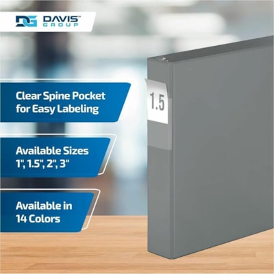 Davis Group Premium Economy, Angle D Ring, Binder, 6 Pack (Grey, 1.5") - Letter - 8 1/2" (215.90 mm) x 11" (279.40 mm) Sheet Size - 350 Sheet Capacity - 3 x 1.50" (38.10 mm) Ring(s) - Fastener(s): D-Ring - Pocket(s): 2, Inside Front & Back - Polypropylene - Gray - 6.25 lb (2834.95 g) - Recycled - La  