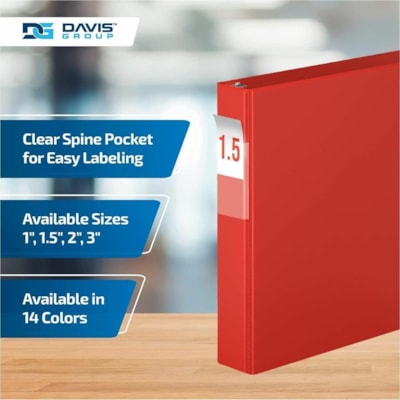 Davis - Reliure à anneaux Essential - format lettre - format 8 1/2 po (215,90 mm) x 11 po (279,40 mm) - 350 Capacité en feuilles - 3 x 1,50 po (38,10 mm) Ring(s) - Fastener(s) : Anneau en D - Pocket(s) : 2, À l'intérieur avant et arrière - Polypropylène - Rouge - 6,2  