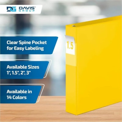 Davis - Reliure à anneaux Essential - format lettre - format 8 1/2 po (215,90 mm) x 11 po (279,40 mm) - 350 Capacité en feuilles - 3 x 1,50 po (38,10 mm) Ring(s) - Fastener(s) : Anneau en D - Pocket(s) : 2, À l'intérieur avant et arrière - Polypropylène - Jaune - 6,2  