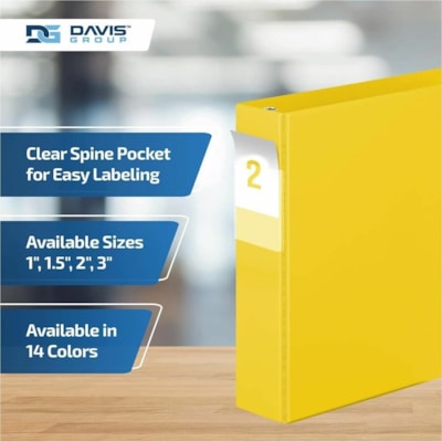 Davis Group Premium Economy, Angle D Ring, Binder, 6 Pack (Yellow, 2") - Letter - 8 1/2" (215.90 mm) x 11" (279.40 mm) Sheet Size - 475 Sheet Capacity - 3 x 2" (50.80 mm) Ring(s) - Fastener(s): D-Ring - Pocket(s): 2, Inside Front & Back - Polypropylene - Yellow - 7.60 lb (3447.30 g) - Recycled - Spi  