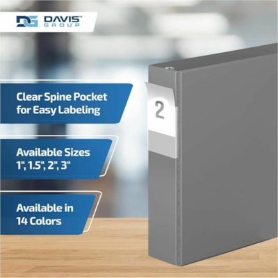Davis - Reliure à anneaux Essential - format lettre - format 8 1/2 po (215,90 mm) x 11 po (279,40 mm) - 475 Capacité en feuilles - 3 x 2 po (50,80 mm) Ring(s) - Fastener(s) : Anneau en D - Pocket(s) : 2, À l'intérieur avant et arrière - Polypropylène - Gris - 7,60 lb  
