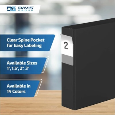 Davis Group - Reliure à anneaux Essential - format lettre - format 8 1/2 po (215,90 mm) x 11 po (279,40 mm) - 475 Capacité en feuilles - 3 x 2 po (50,80 mm) Ring(s) - Fastener(s) : Anneau en D - Pocket(s) : 2, À l'intérieur avant et arrière - Polypropylène - Noir - 7  