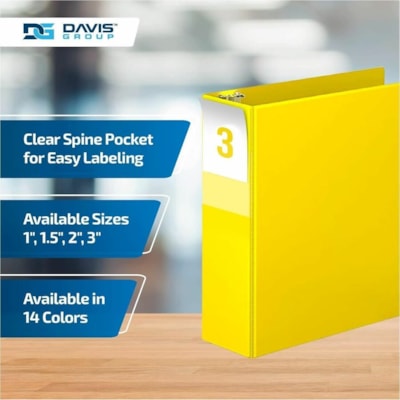 Davis Premium Economy, Angle D Ring, Binder, 6 Pack (Yellow, 3") - Letter - 8 1/2" (215.90 mm) x 11" (279.40 mm) Sheet Size - 625 Sheet Capacity - 3 x 3" (76.20 mm) Ring(s) - Fastener(s): D-Ring - Pocket(s): 2, Inside Front & Back - Polypropylene - Yellow - 9.10 lb (4127.69 g) - Recycled - Spine Lab  