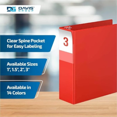 Davis Group - Reliure à anneaux Essential - format lettre - format 8 1/2 po (215,90 mm) x 11 po (279,40 mm) - 625 Capacité en feuilles - 3 x 3 po (76,20 mm) Ring(s) - Fastener(s) : Anneau en D - Pocket(s) : 2, À l'intérieur avant et arrière - Polypropylène - Rouge -   